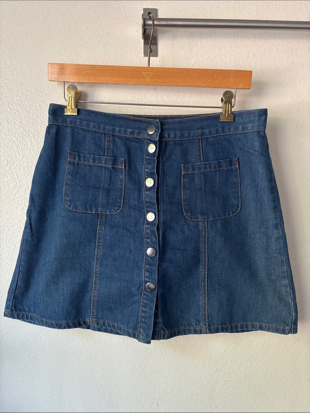 BDG Button-Front Denim Mini Skirt in Dark Blue - Medium